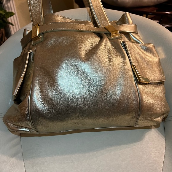 Michael Kors Gold Metallic Pebble Leather Shoulder Bag with gold hardware - Picture 2 of 16